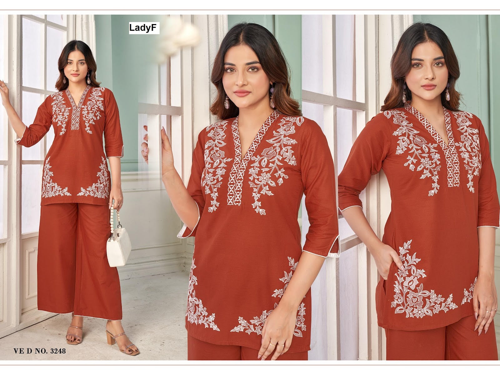 Ved No 3248-3249 Ladyf Cambric Cotton Co Ord Set Wholesale Price