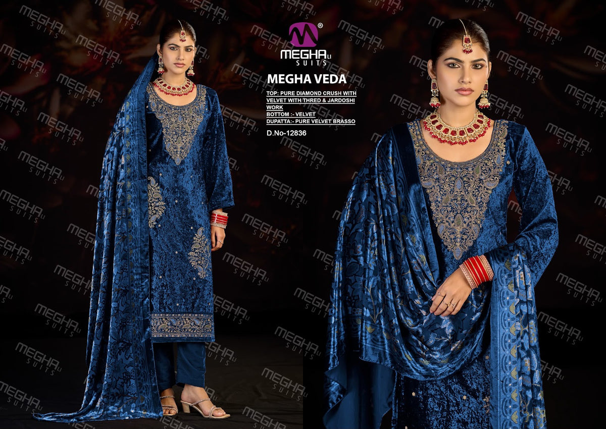 Veda Megha Crush Velvet Suits Exporter Gujarat