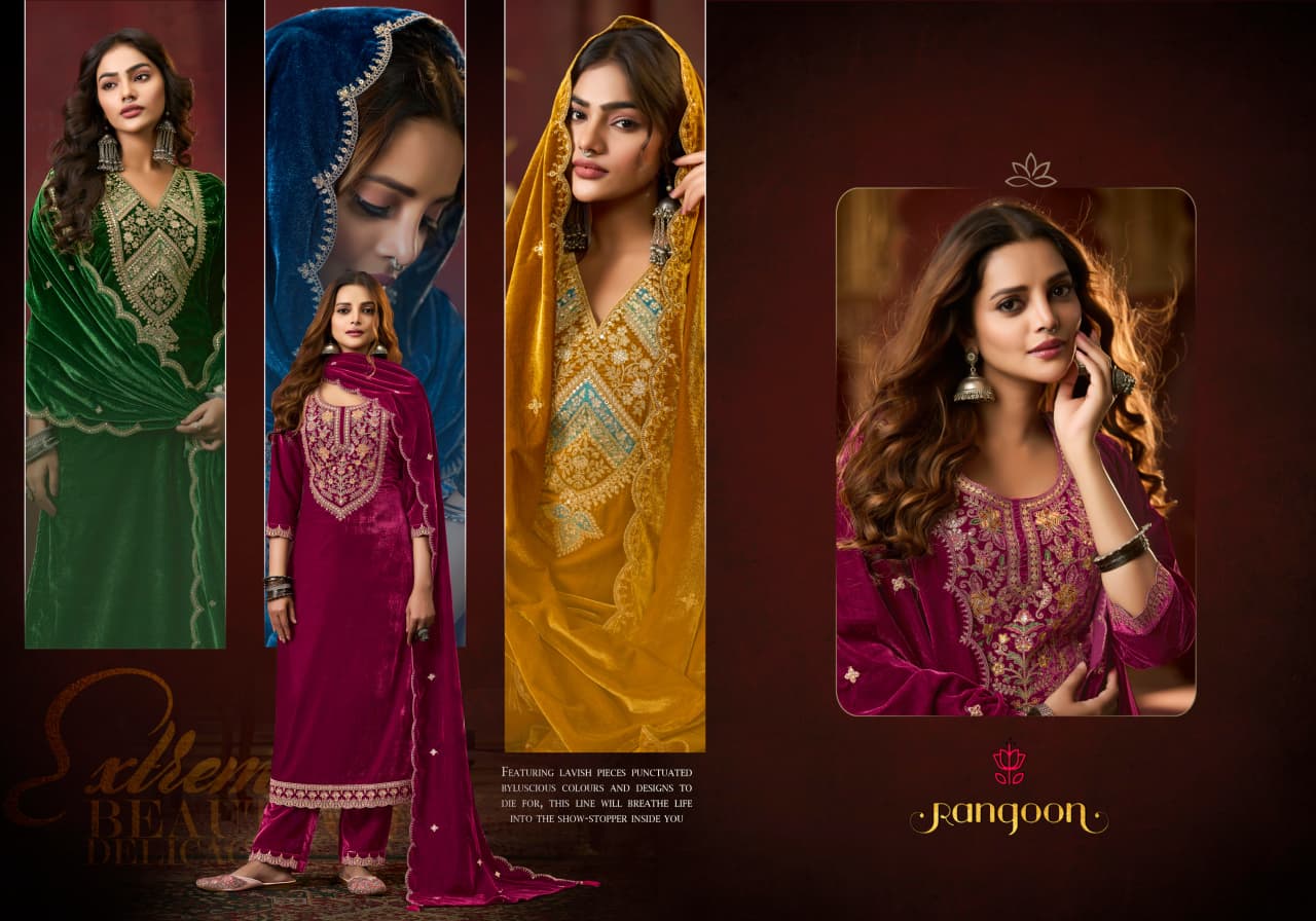 Vedahi Rangoon Viscose Readymade Velvet Suits Wholesale Price