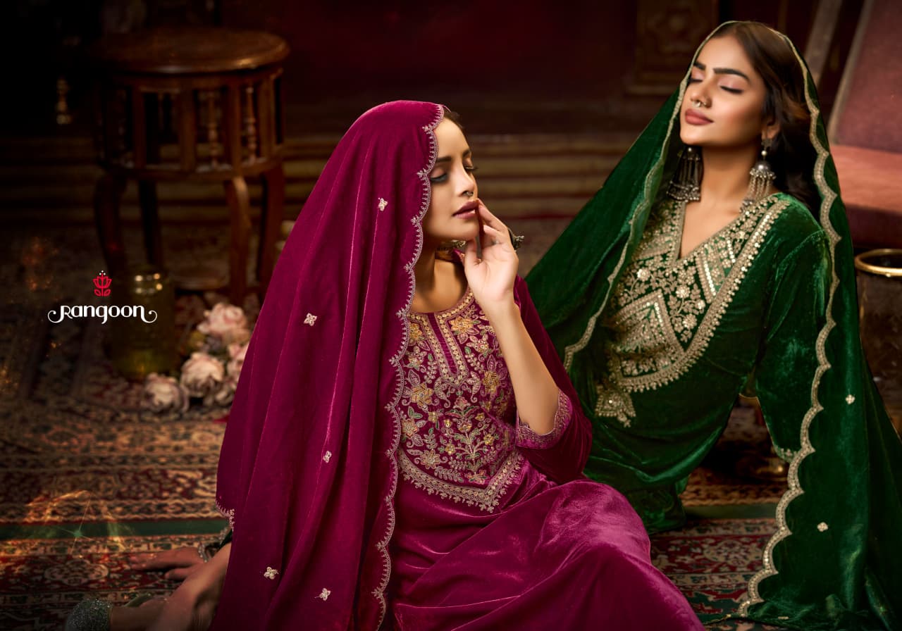 Vedahi Rangoon Viscose Readymade Velvet Suits Wholesale Price