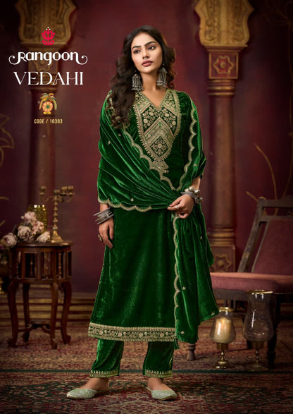 Vedahi Rangoon Viscose Readymade Velvet Suits Wholesale Price