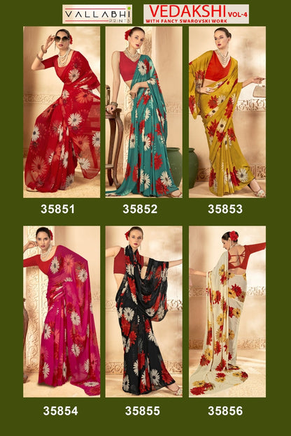 Vedakshi Vol 4 Vallabhi Prints Georgette Sarees Wholesaler Gujarat