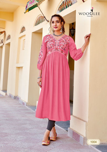Vedam Wooglee Heavy Rayon Naira Cut Kurtis Wholesale Price