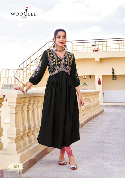 Vedam Wooglee Heavy Rayon Naira Cut Kurtis Wholesale Price