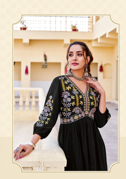 Vedam Wooglee Heavy Rayon Naira Cut Kurtis Wholesale Price