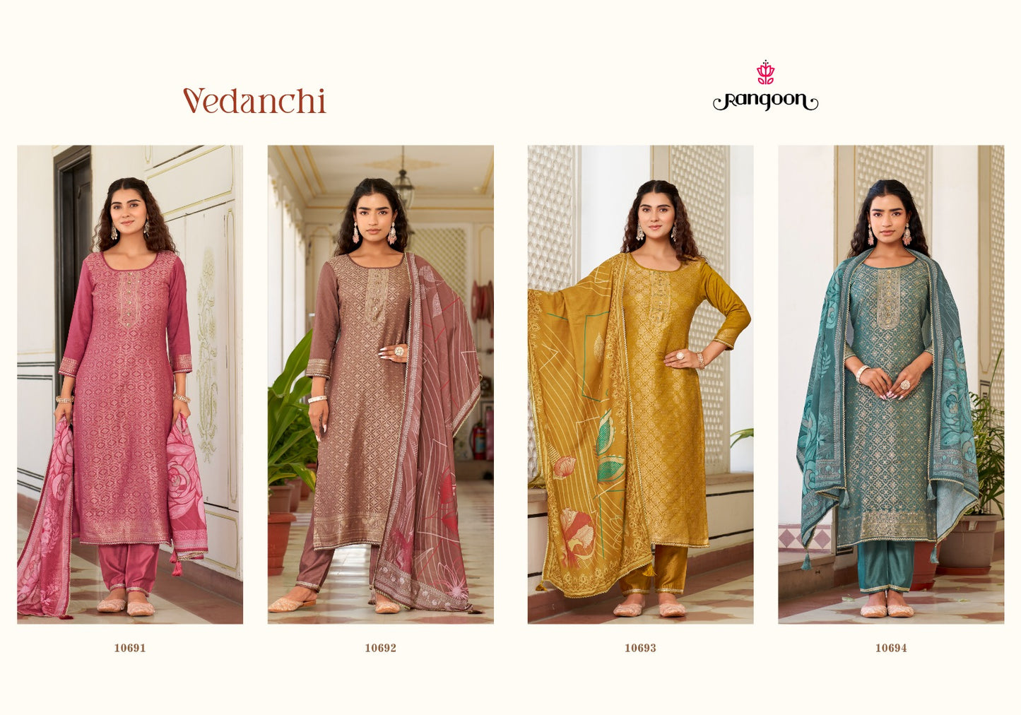 Vedanchi Rangoon Viscose Muslin Readymade Pant Style Suits Wholesaler Ahmedabad