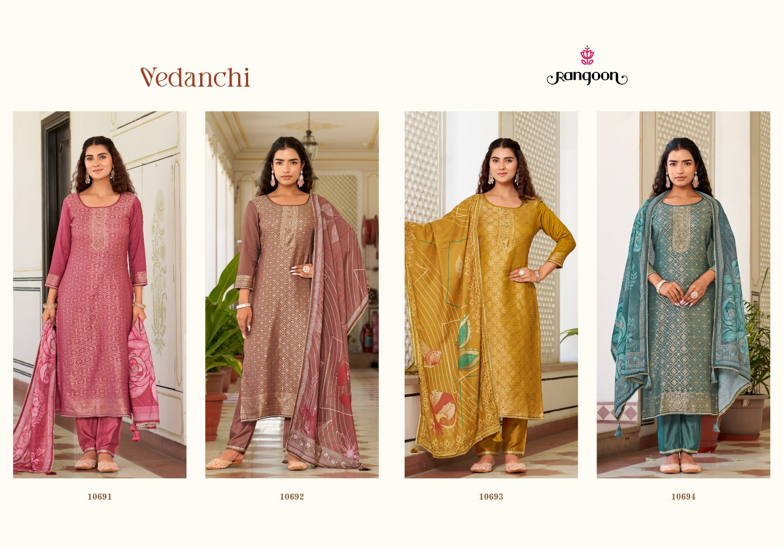 Vedanchi Rangoon Viscose Muslin Readymade Pant Style Suits Wholesaler Ahmedabad