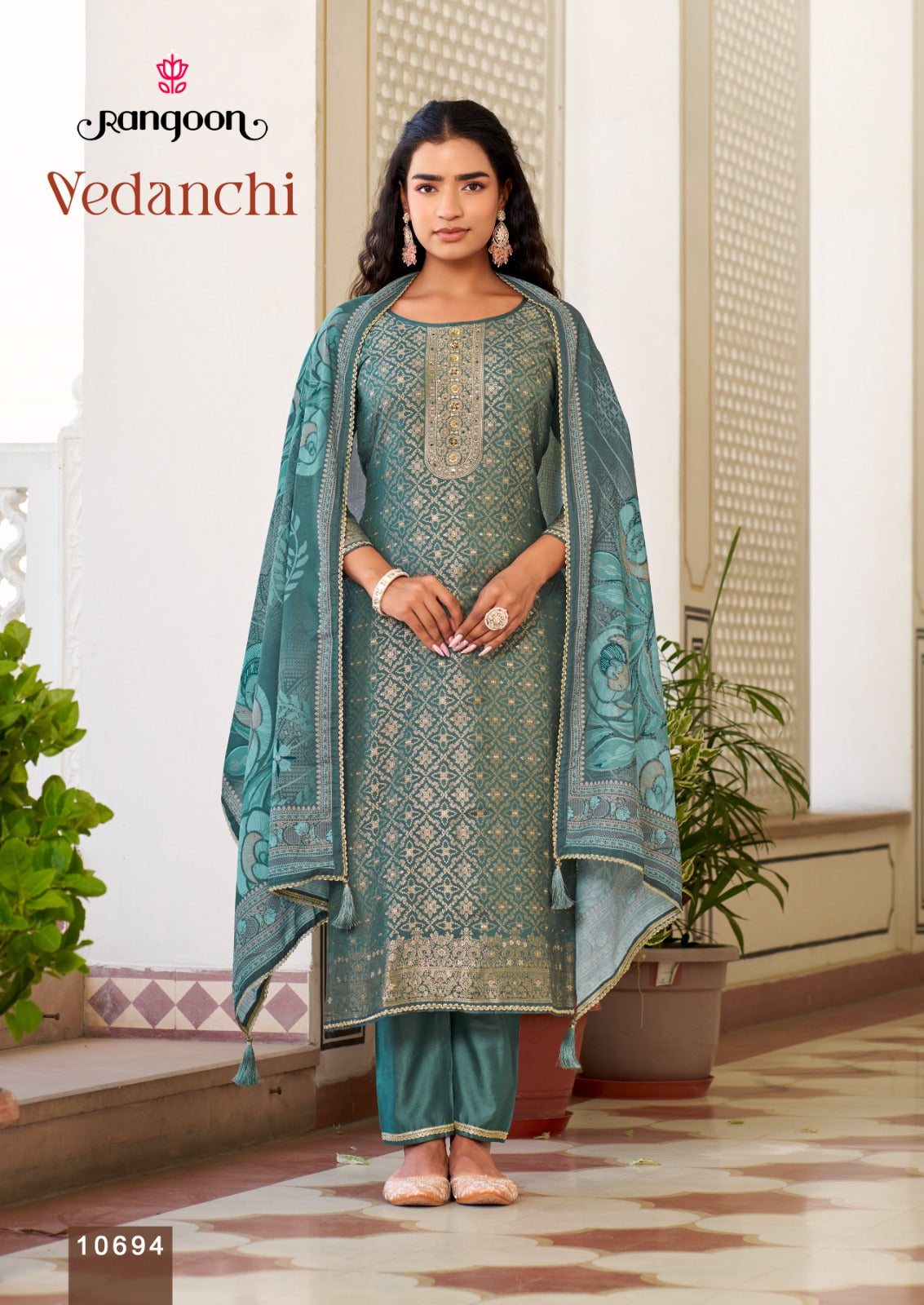 Vedanchi Rangoon Viscose Muslin Readymade Pant Style Suits Wholesaler Ahmedabad