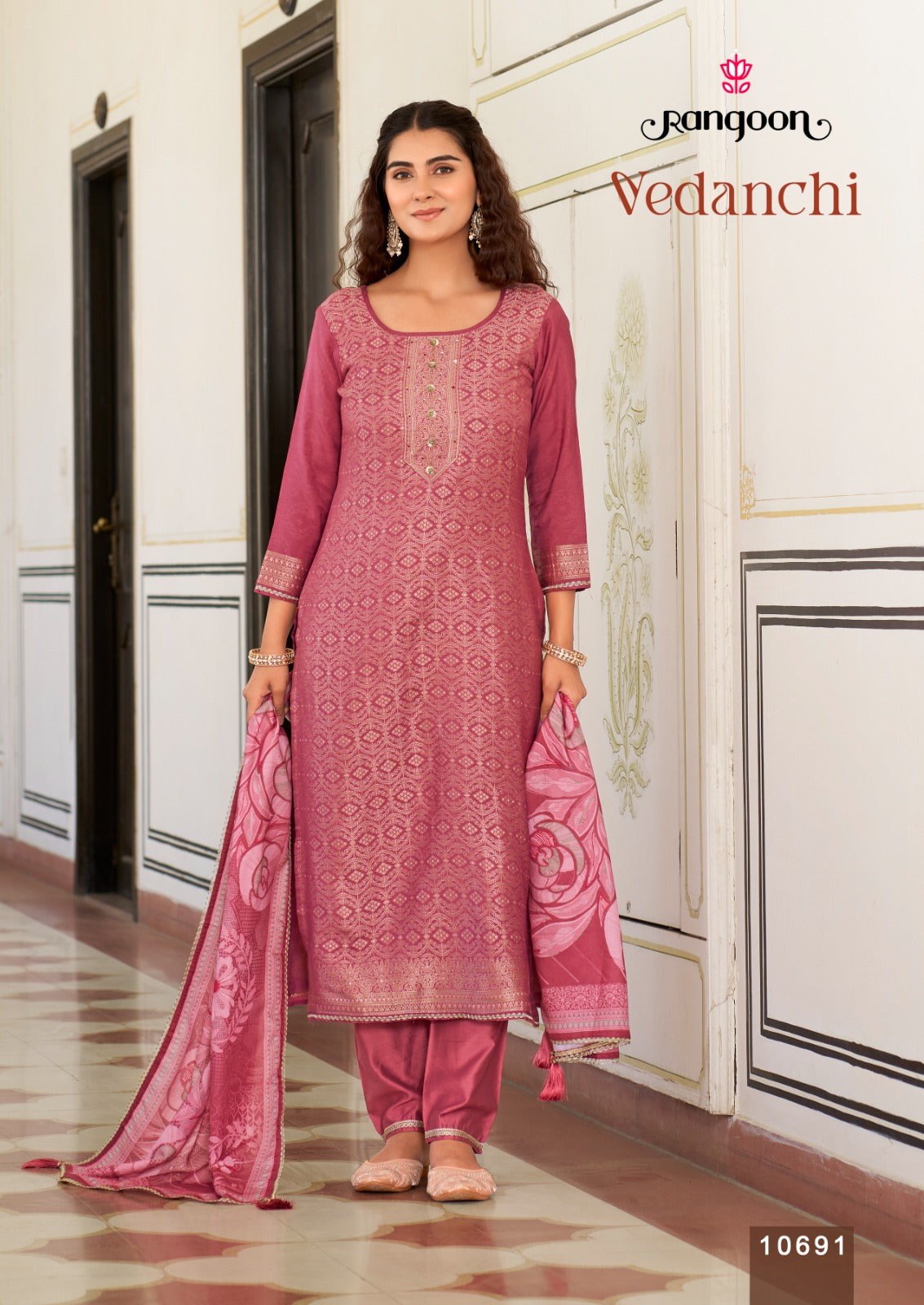 Vedanchi Rangoon Viscose Muslin Readymade Pant Style Suits Wholesaler Ahmedabad