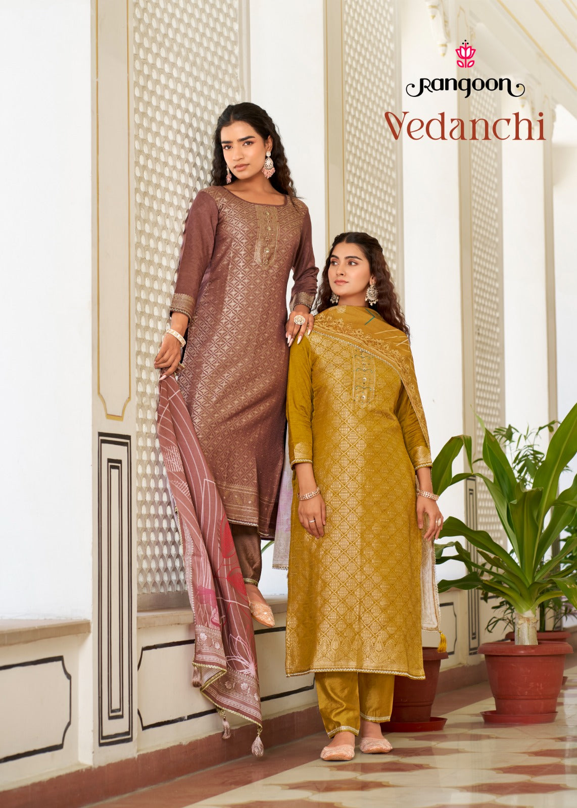 Vedanchi Rangoon Viscose Muslin Readymade Pant Style Suits Wholesaler Ahmedabad