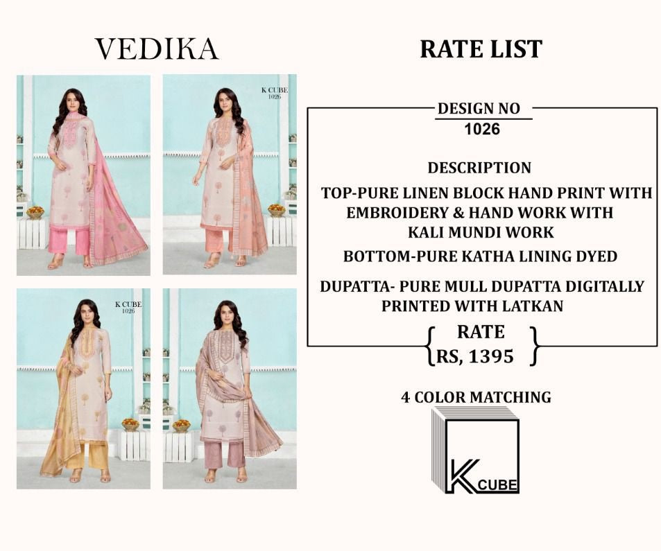 Vedika 1026 K Cube Linen Pant Style Suits Wholesale Price