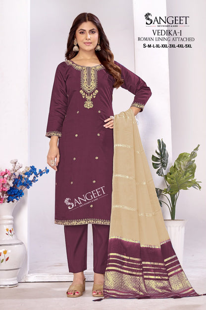 Vedika 1 Sangeet Roman Silk Readymade Pant Style Suits Supplier Ahmedabad