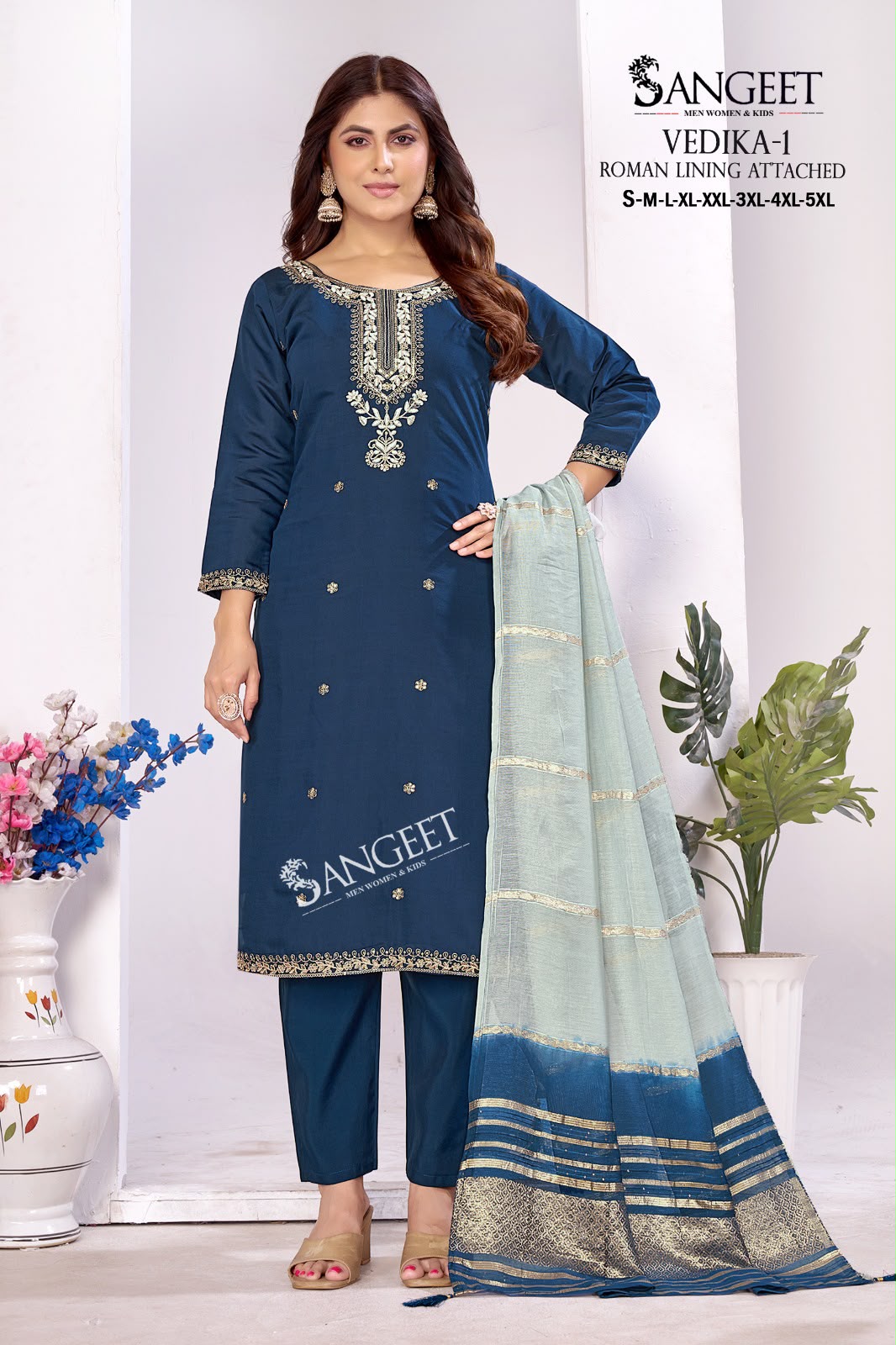 Vedika 1 Sangeet Roman Silk Readymade Pant Style Suits Supplier Ahmedabad