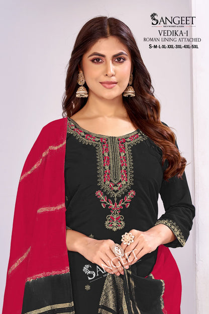 Vedika 1 Sangeet Roman Silk Readymade Pant Style Suits Supplier Ahmedabad