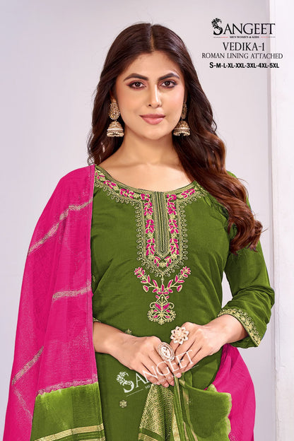 Vedika 1 Sangeet Roman Silk Readymade Pant Style Suits Supplier Ahmedabad