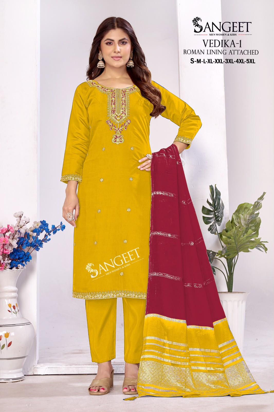 Vedika 1 Sangeet Roman Silk Readymade Pant Style Suits Supplier Ahmedabad