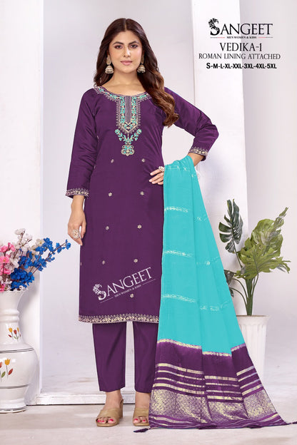 Vedika 1 Sangeet Roman Silk Readymade Pant Style Suits Supplier Ahmedabad