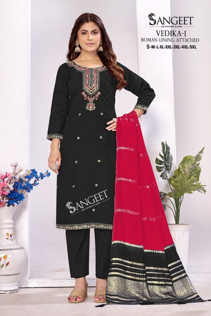 Vedika 1 Sangeet Roman Silk Readymade Pant Style Suits Supplier Ahmedabad