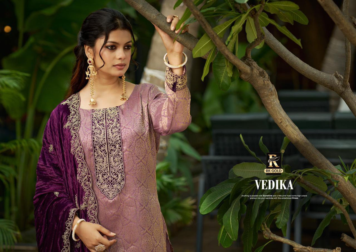 Vedika Rk Gold Viscose Velvet Suits Manufacturer