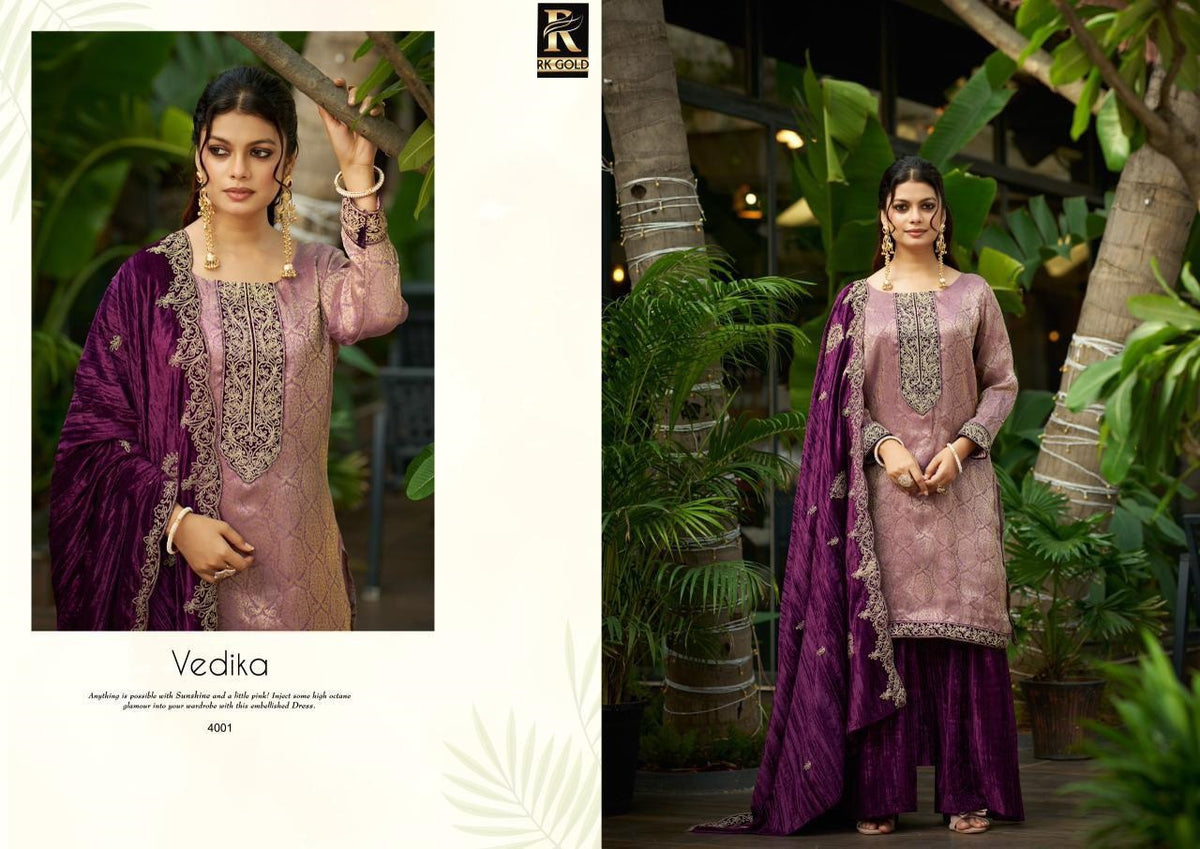 Vedika Rk Gold Viscose Velvet Suits Manufacturer