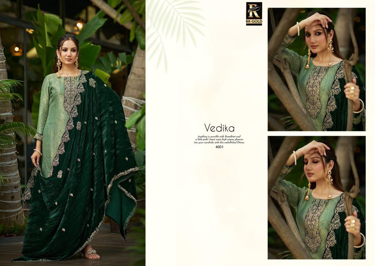 Vedika Rk Gold Viscose Velvet Suits Manufacturer