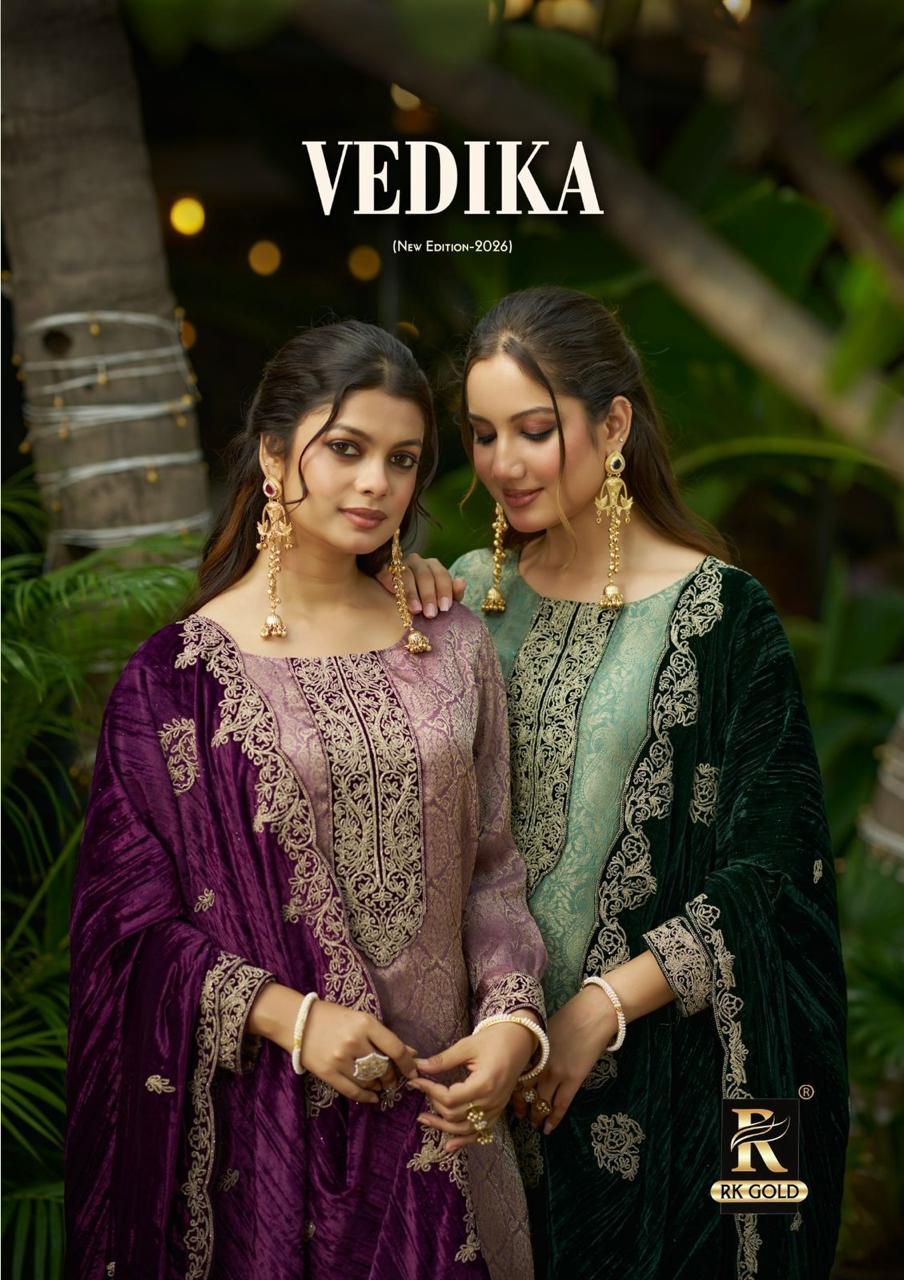 Vedika Rk Gold Viscose Velvet Suits Manufacturer