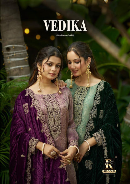 Vedika Rk Gold Viscose Velvet Suits Manufacturer