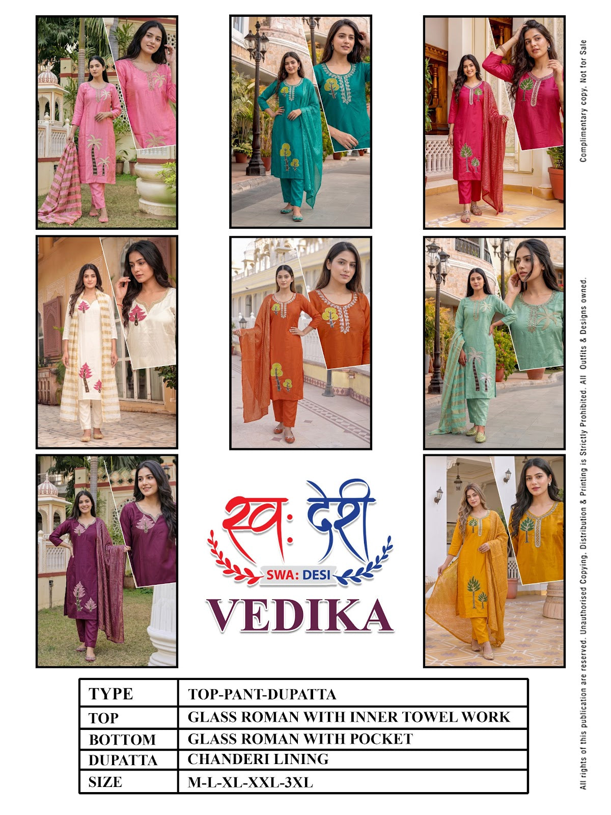 Vedika Swa-Desi Roman Readymade Pant Style Suits Exporter