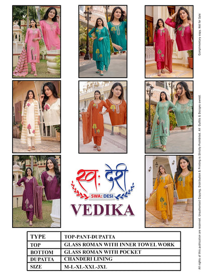 Vedika Swa-Desi Roman Readymade Pant Style Suits Exporter