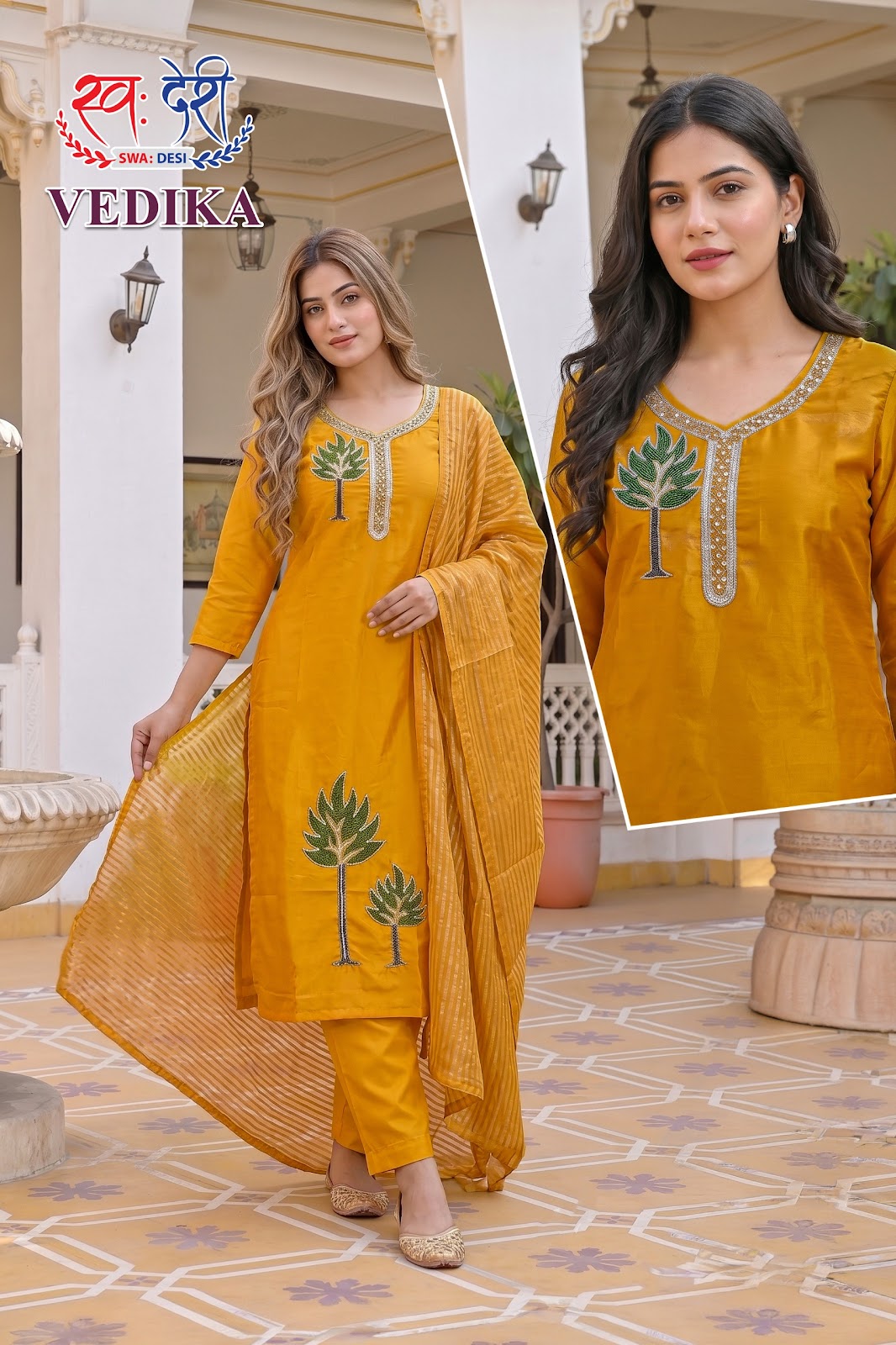 Vedika Swa-Desi Roman Readymade Pant Style Suits Exporter