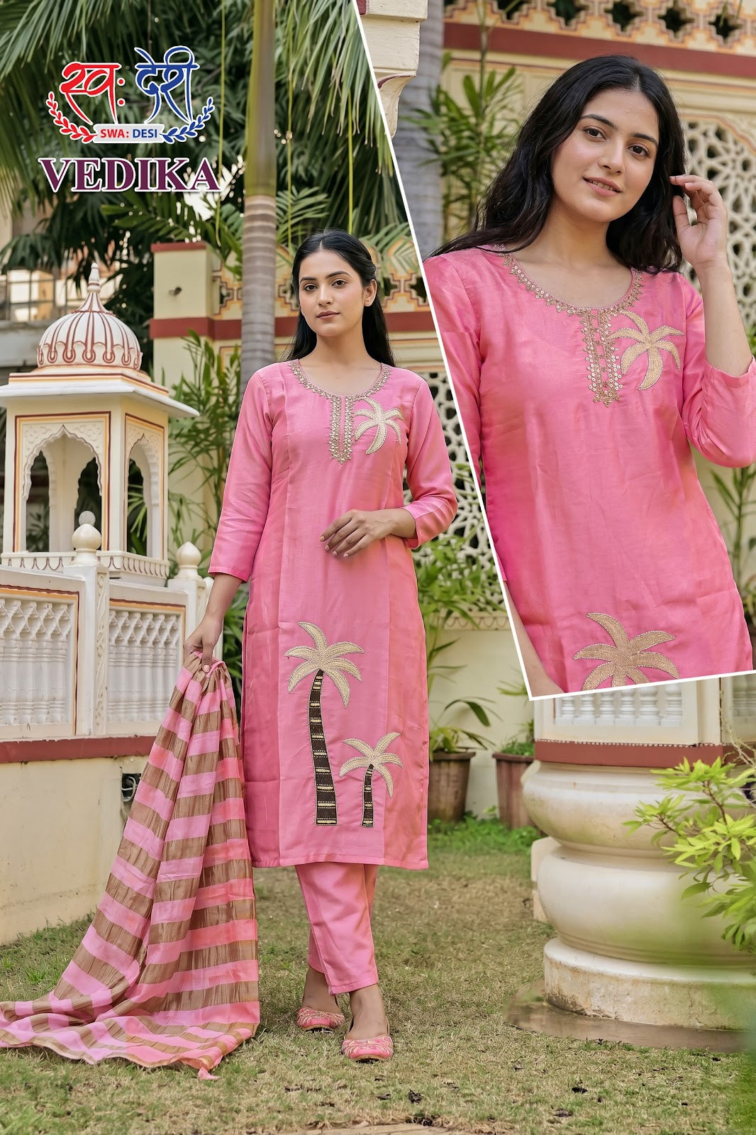Vedika Swa-Desi Roman Readymade Pant Style Suits Exporter