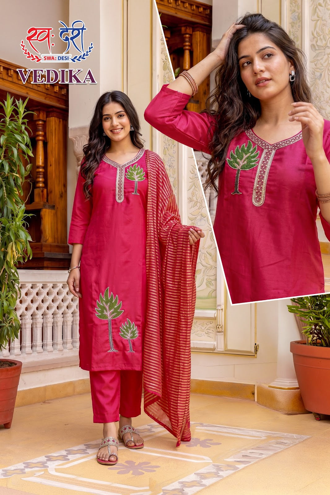 Vedika Swa-Desi Roman Readymade Pant Style Suits Exporter