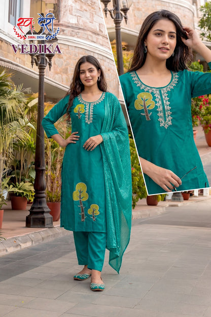 Vedika Swa-Desi Roman Readymade Pant Style Suits Exporter