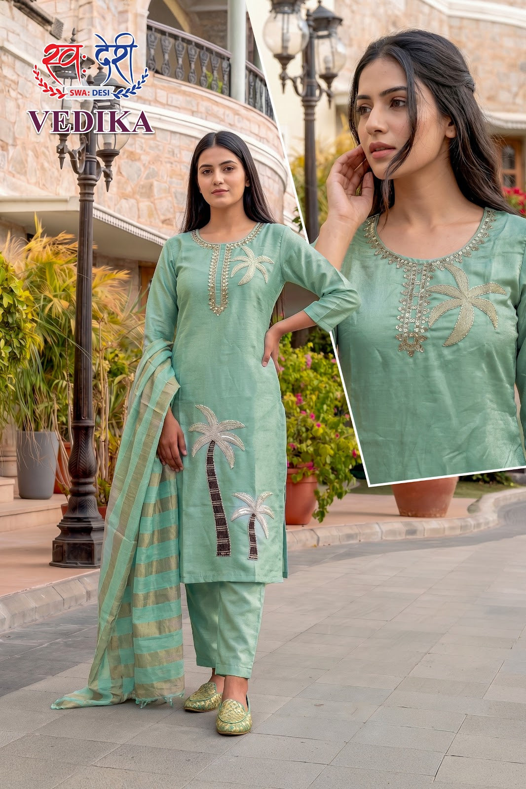 Vedika Swa-Desi Roman Readymade Pant Style Suits Exporter