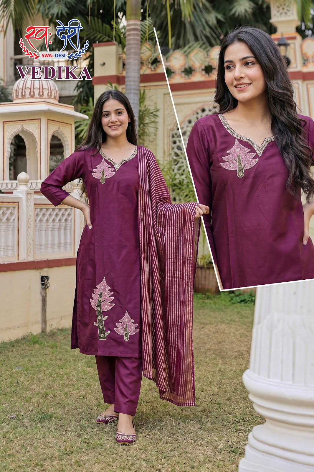 Vedika Swa-Desi Roman Readymade Pant Style Suits Exporter