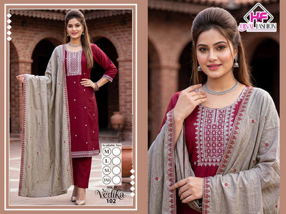Vedika Vol 7 Hinal Fashion Vichitra Silk Readymade Pant Style Suits Manufacturer