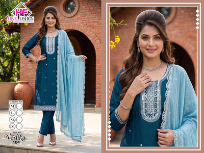 Vedika Vol 7 Hinal Fashion Vichitra Silk Readymade Pant Style Suits Manufacturer
