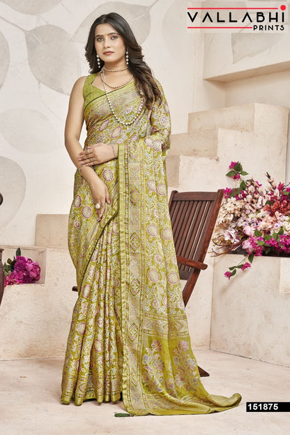 Vedisha Vallabhi Prints Dull Moss Sarees Manufacturer Ahmedabad