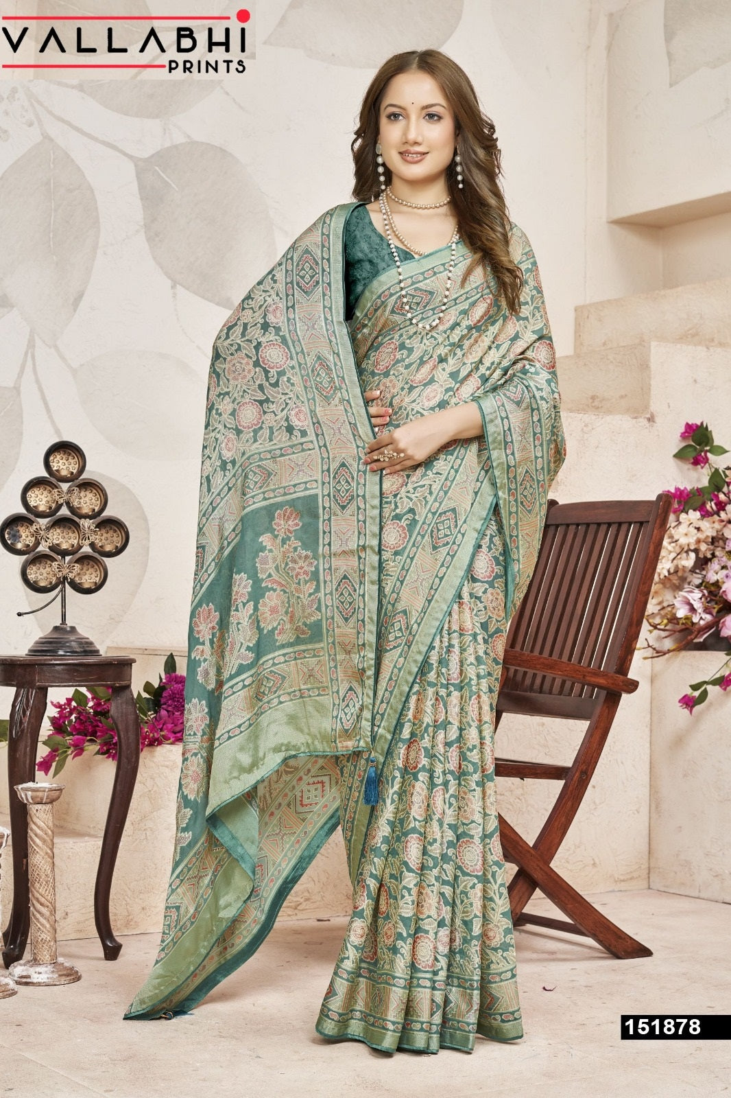 Vedisha Vallabhi Prints Dull Moss Sarees Manufacturer Ahmedabad