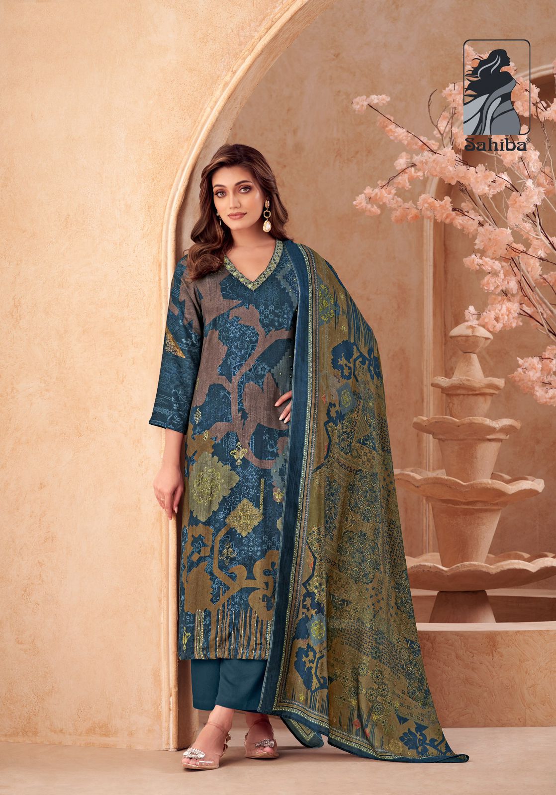 Vedsi Sahiba Staple Twill Pashmina Suits Wholesale