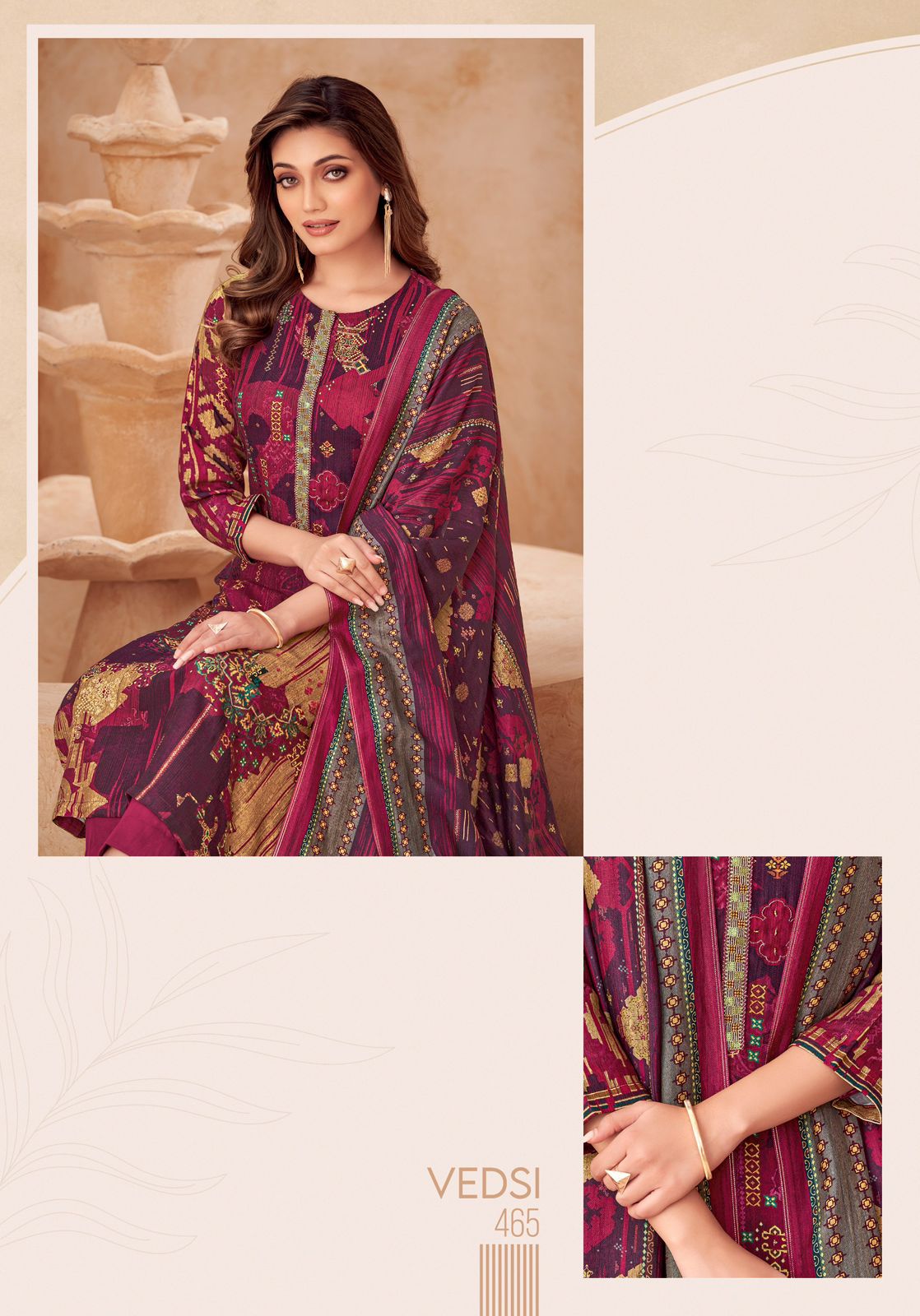 Vedsi Sahiba Staple Twill Pashmina Suits Wholesale