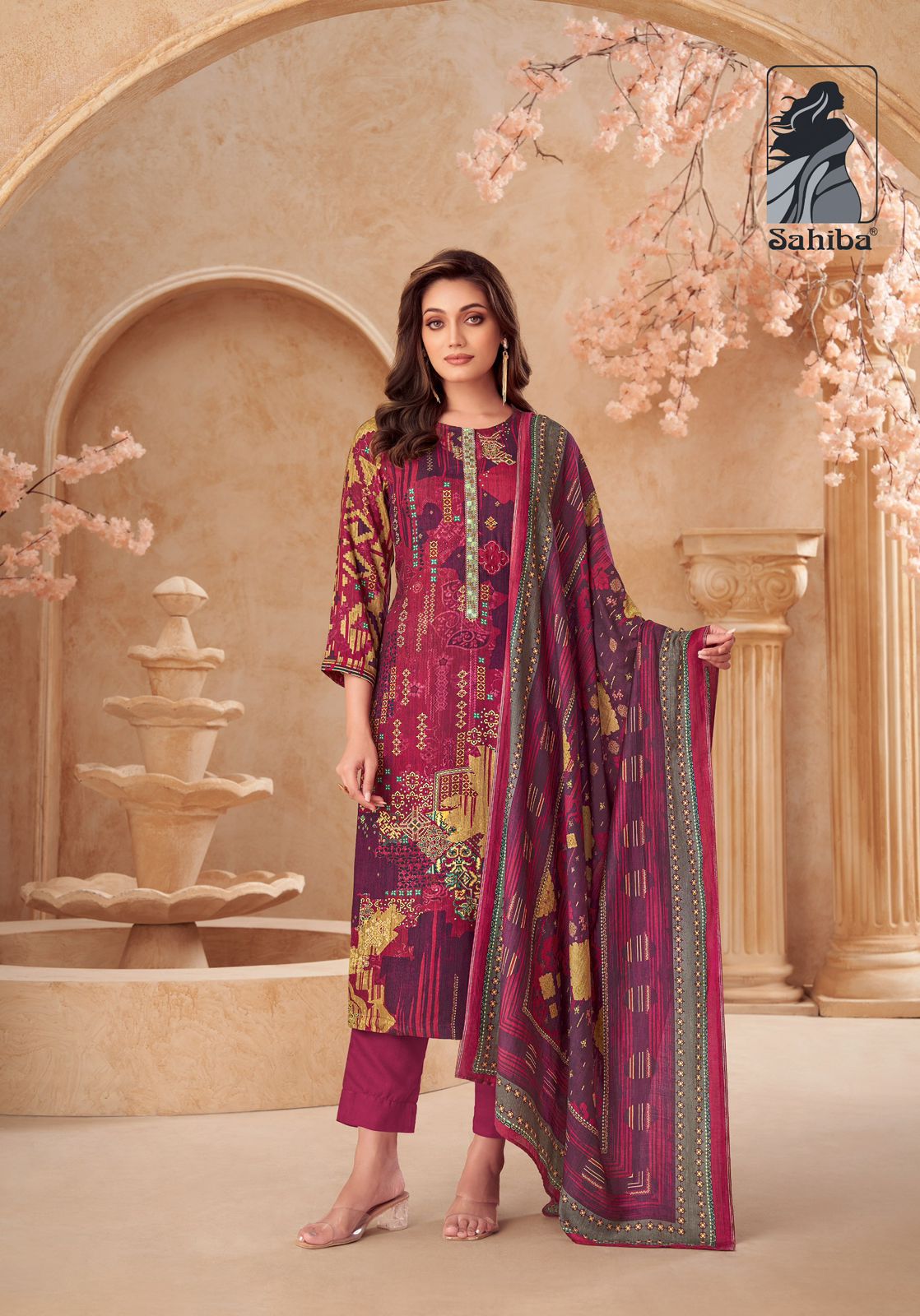 Vedsi Sahiba Staple Twill Pashmina Suits Wholesale