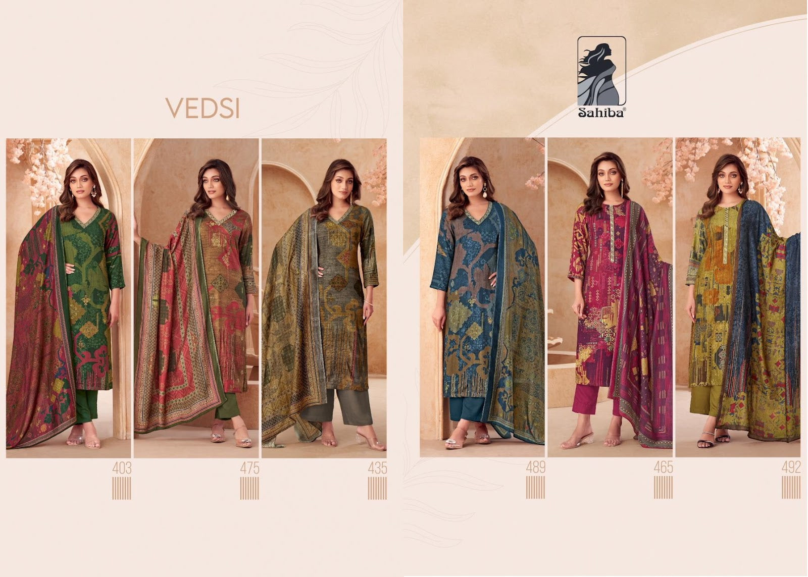 Vedsi Sahiba Staple Twill Pashmina Suits Wholesale