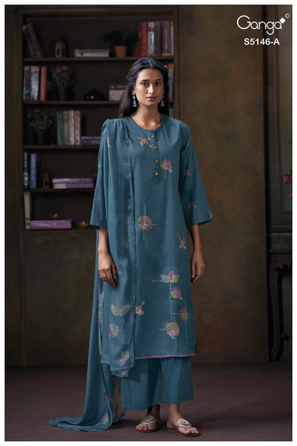 Vedvika S5146 Ganga Cotton Satin Plazzo Style Suits Exporter India