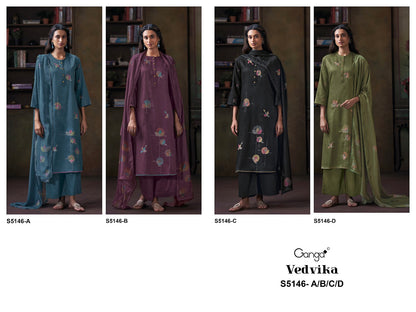 Vedvika S5146 Ganga Cotton Satin Plazzo Style Suits Exporter India