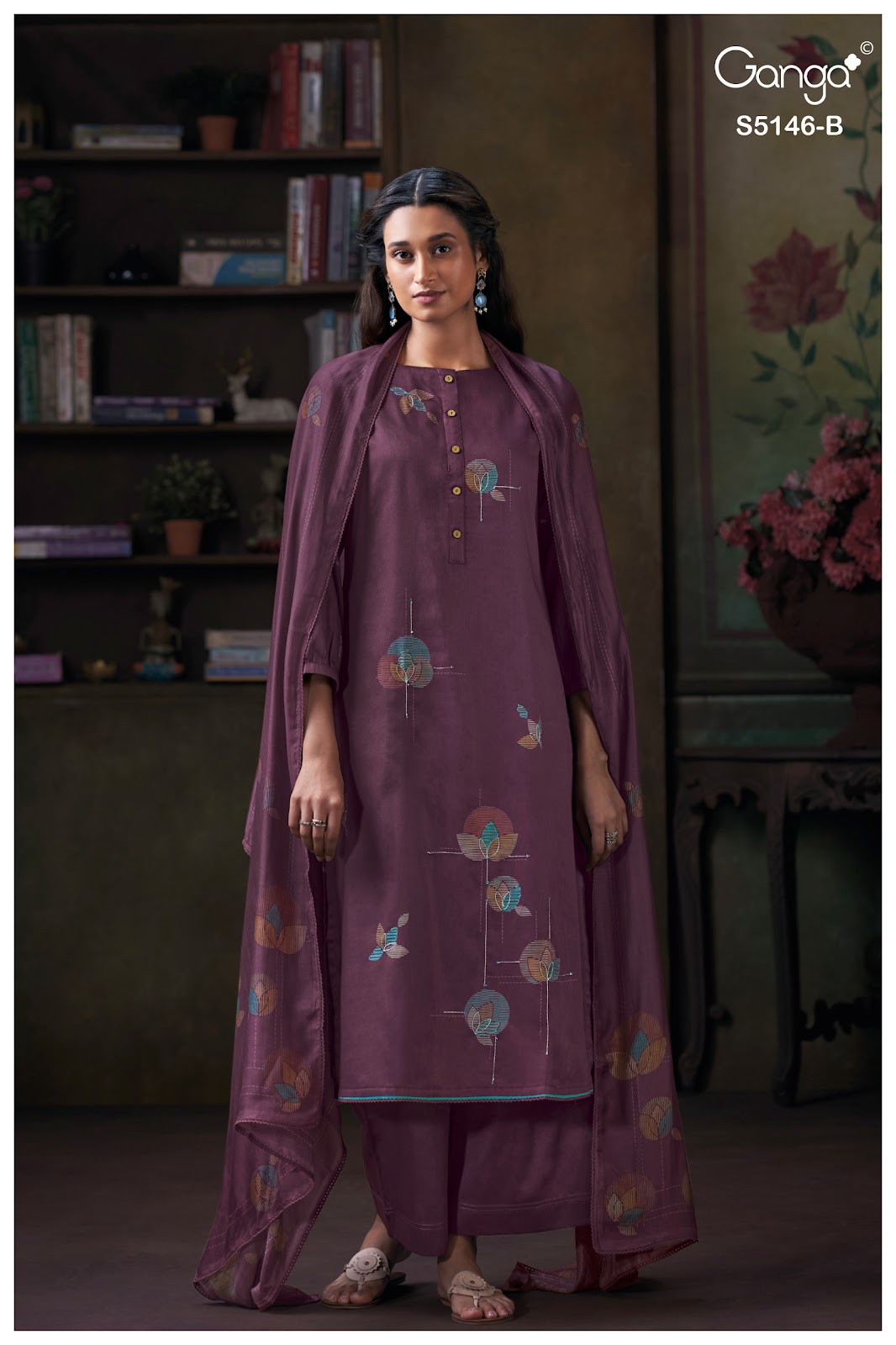 Vedvika S5146 Ganga Cotton Satin Plazzo Style Suits Exporter India
