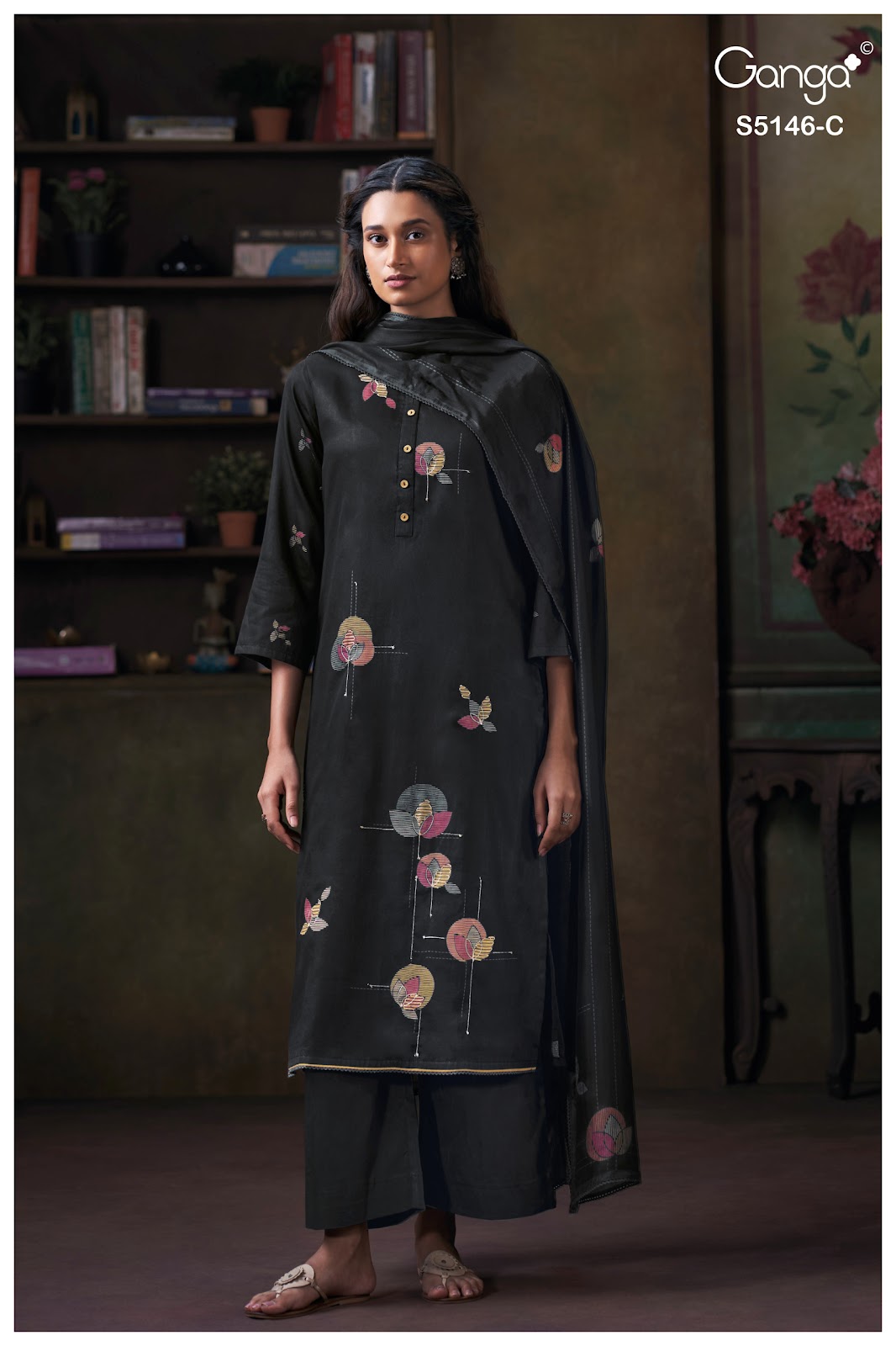 Vedvika S5146 Ganga Cotton Satin Plazzo Style Suits Exporter India