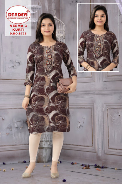 Veema Vol 3 8726 Dt Devi Rayon Girls Kurti Wholesale Price