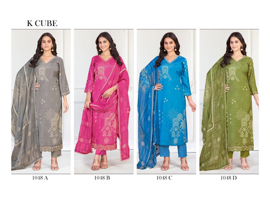 Veena 1048 K Cube Muslin Pant Style Suits Exporter India