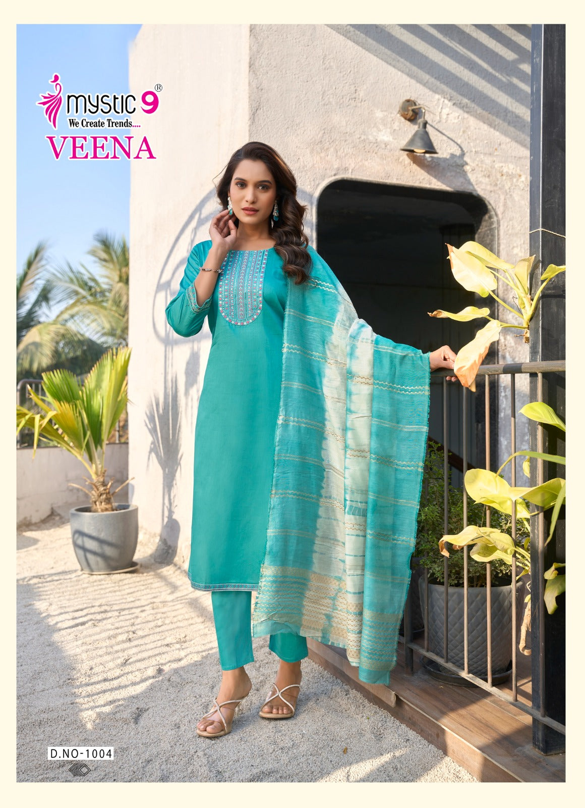 Veena Vol 1 Mystic 9 Jam Satin Readymade Pant Style Suits Wholesaler Ahmedabad